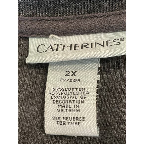 Catherines charcoal gray 1/4 zip sweater with embroidery and rhinestones 2X - Picture 3 of 11
